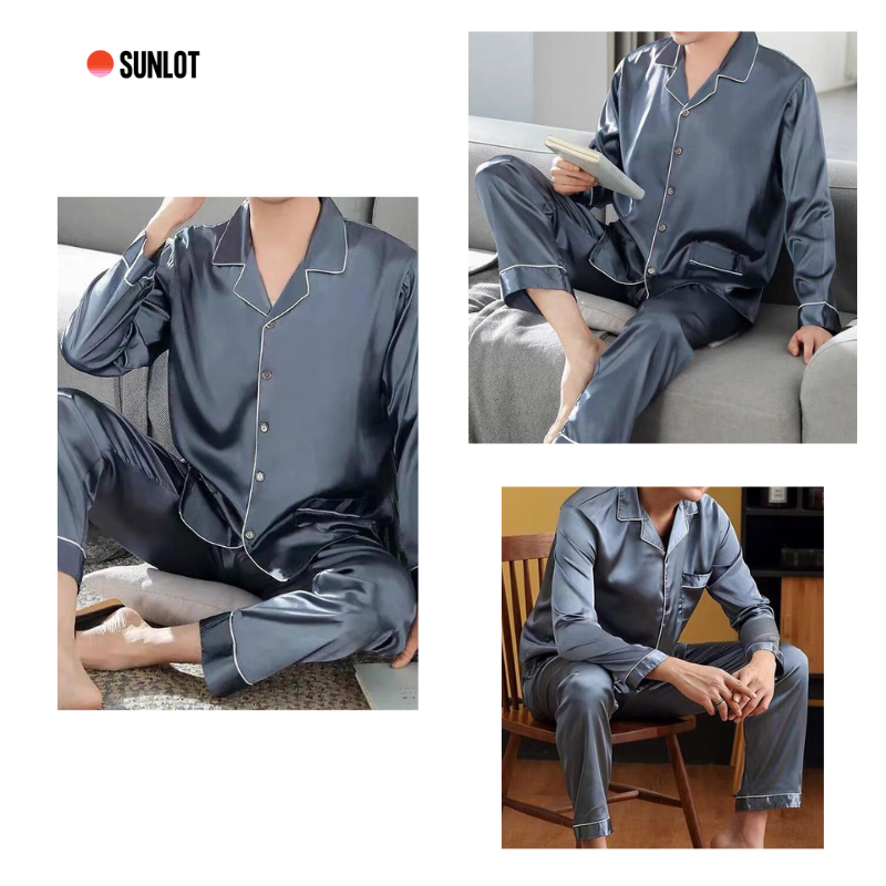 SUNLOT Luxus-Gefühl Satin Pyjama für Männer