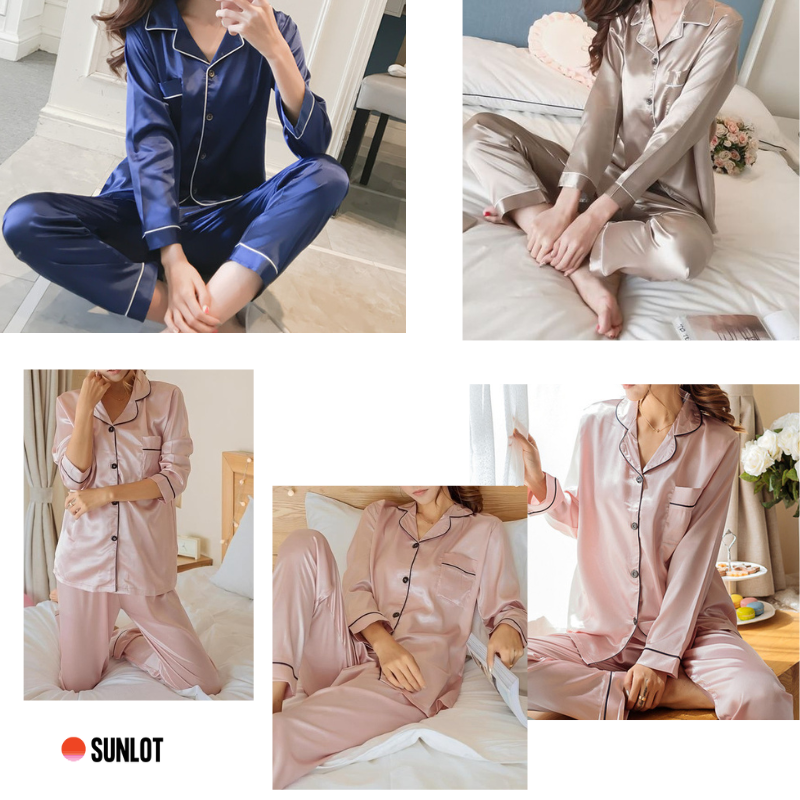 SUNLOT Satin Pyjama für Frauen Schlaf-Gut